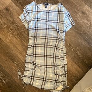 Blue black and white plaided tight fit adjustable length dress.